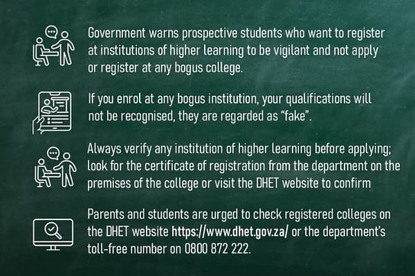 SAQA cautions matriculants against fake colleges ahead of results release